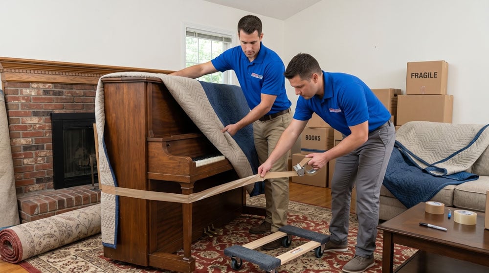 Movers USA crew packing household items for moving